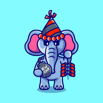 cute elephant celebrates new year with firecrackers and bomb