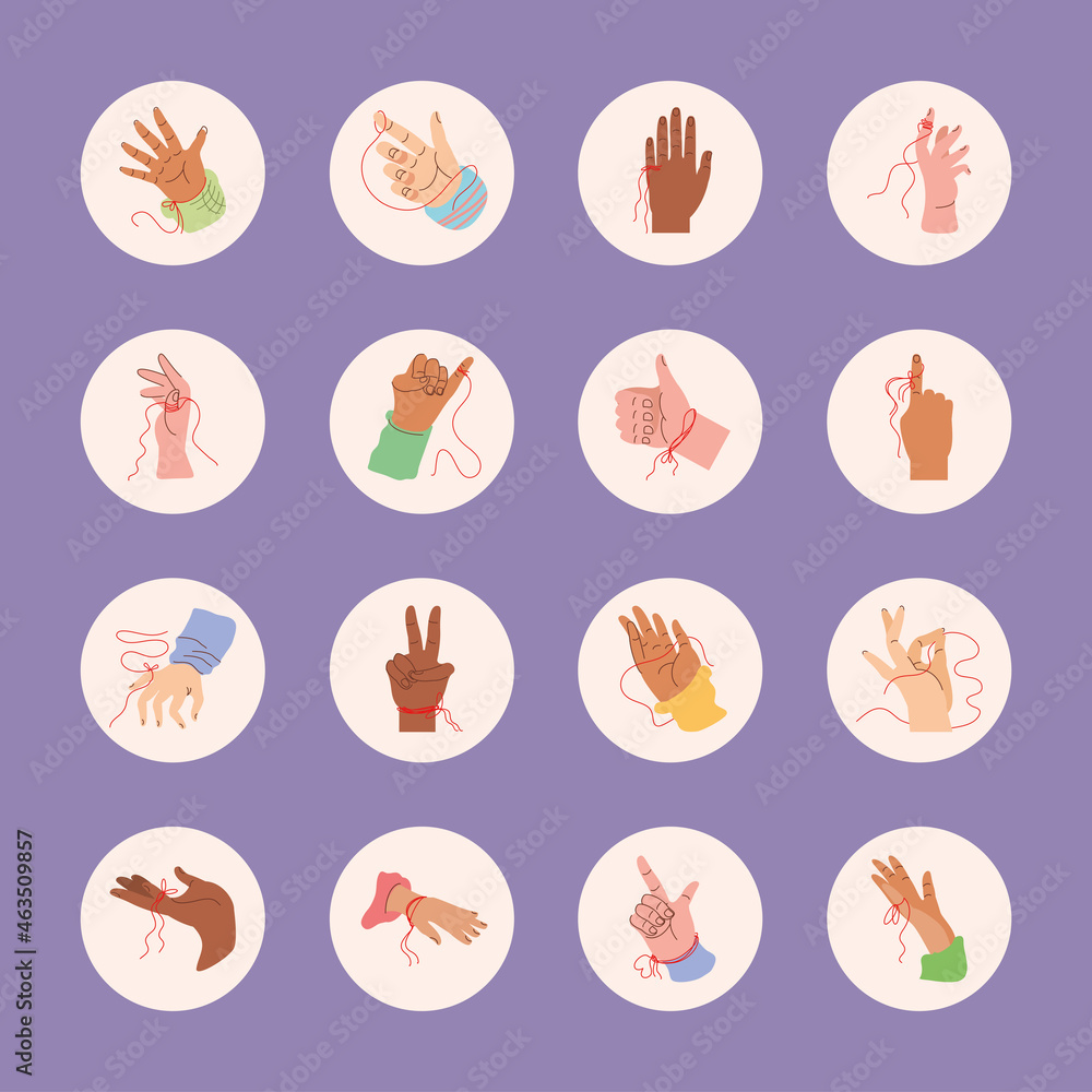 Poster set of red string on hands