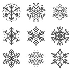 Snowflake icons collections. Can be used for web design elements for website or presentation. Various winter snowflakes vector set isolated on white background.