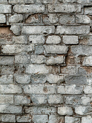 Gray old textured brick wall with cracks for background