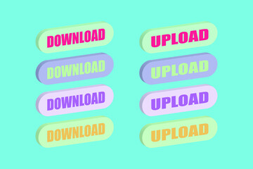 Upload and download buttons with various colors, suitable for use as graphic resources, website creation or digital product sales