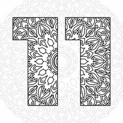 Number with Mandala. decorative ornament in ethnic oriental style. coloring book page