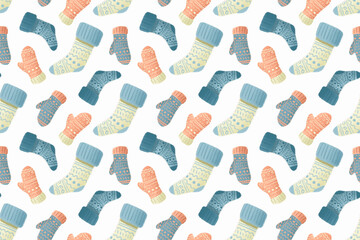 Winter horizontal banner. Warm accessories on a white background.