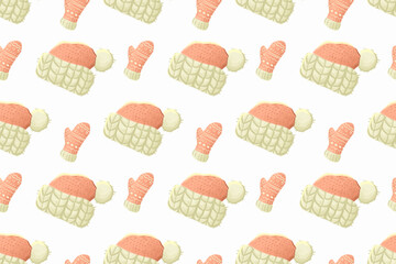 Winter horizontal banner. Warm accessories on a white background.