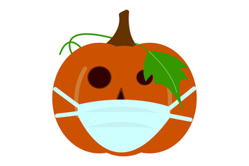 Halloween pumpkin wearing masks to prevent coronavirus outbreak in Halloween festival, isolated on white background.