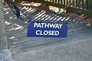 Washington DC, USA - October 15, 2021: Pathway Closed Sign the Smithsonian Institute National Zoo