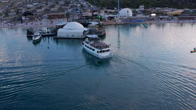 Aerial View Of People Rides At Party Boat Arriving At Zrce Festival Beach In Novalja, Croatia.
