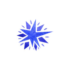 Watercolor blue star snowflake isolated element 