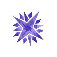 Watercolor blue purple star snowflake isolated element 