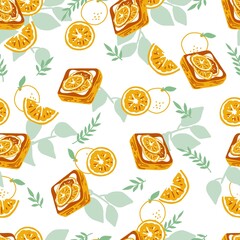 Summer Tasty Citrus Pastry Snack Vector Graphic Art Seamless Pattern