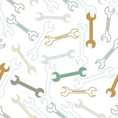 Abstract Repairing Wrench Tools Vector Graphic Art Seamless Pattern
