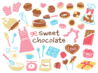 illustration set of chocolates and baking for valentine's day
