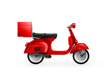 Scooter isolated on white background. Food delivery concept, new technologies, last mile. 3D illustration, 3D render
