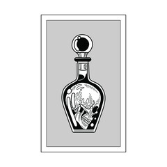 Skulls and bottle sketch vector and skull into the bottle