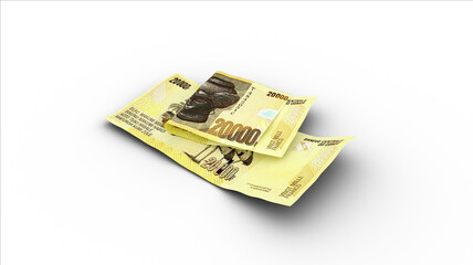 3D rendering of Double 20000 Congolese franc notes with shadows on white background