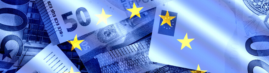 Flagge der Europäischen Union und Euro Geld