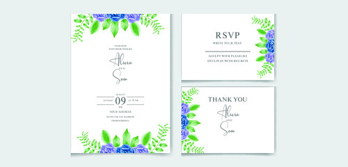 wedding invitation card with flower and leaves and Elegant greenery on wedding invitation card template