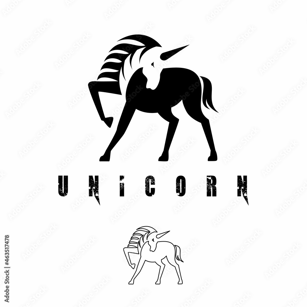 Poster simple and unique unicorn shape with negative space image graphic icon logo design abstract concept 