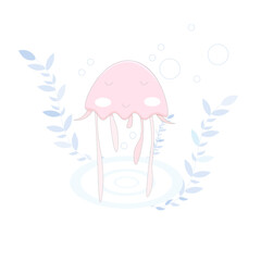 Seamless pattern with cute jellyfish. Vector illustration.