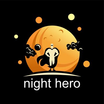 Simple aand unique hero with bright night background or moon image graphic icon logo design abstract concept vector stock. Can be used as a symbol related to character or comic.