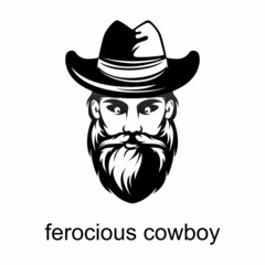 Simple and unique ferocious cowboy face with hat, mustache, and beard image graphic icon logo design abstract concept vector stock. Can be used as symbol relating to gentleman or character.