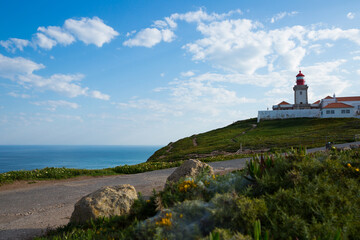 Fototapeta na wymiar Scenic view of Cabo da Roca (Cape Roca) Lighthouse - westernmost extent of continental Europe, Portugal