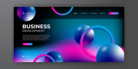 Modern blue red business landing page template with abstract modern 3D background. Dynamic gradient composition. Design for landing pages, covers, flyers, presentations, banners. Vector illustration