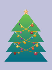 Christmas trees with colorful balls isolated on purple background. Vector illustration of Christmas ornarment element. 