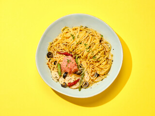 Pasta on the yellow background