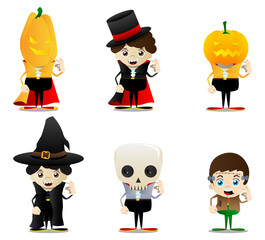 Kid dressed for Halloween showing ok sign. Vector cartoon character illustration of kids ready to Trick or Treat.
