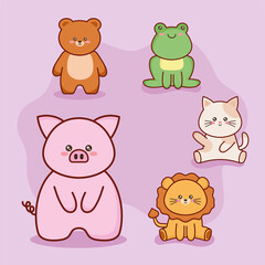 five kawaii animals characters