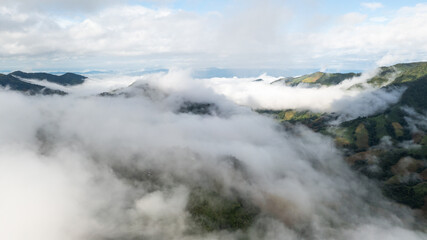 aerial view of beautiful white clouds that covered the mountains Natural scenery of Nan Province northern thailand