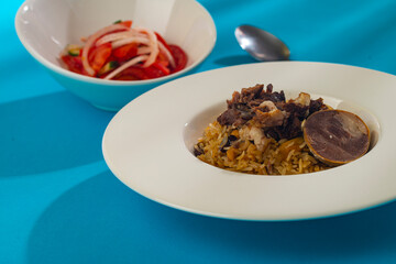 Uzbek national Plov with salad