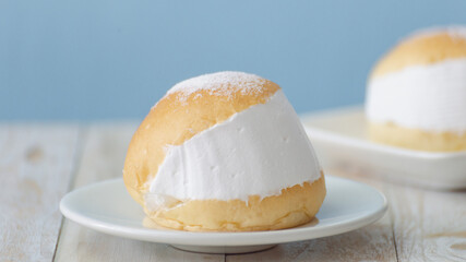 Fototapeta premium Homemade MARITOZZO is Italian bread stuffed with whipped cream.