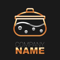 Line Cooking pot icon isolated on black background. Boil or stew food symbol. Colorful outline concept. Vector