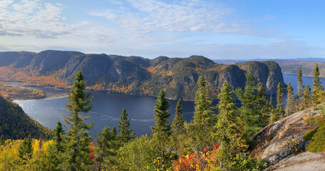 Naklejka premium Panoramic erial view of Saguenay Fjord in Quebec, Canada