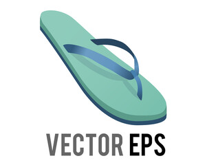 Vector green and blue single rubber flip flop, thong sandal icon