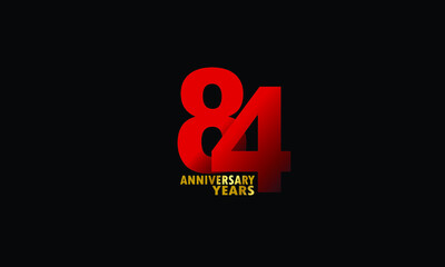84 year anniversary red color, minimalist logo years, jubilee, greeting card. invitation on Grey background - Vector