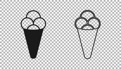 Black Ice cream in waffle cone icon isolated on transparent background. Sweet symbol. Vector