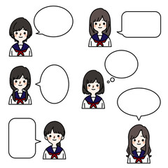 人物アイコンセット_女子高生_吹き出し