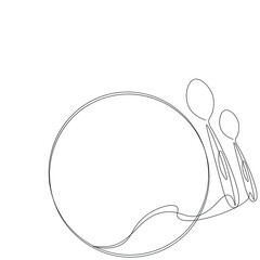 Spoons near plate line drawing vector illustration