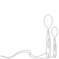 Spoons near plate line drawing vector illustration