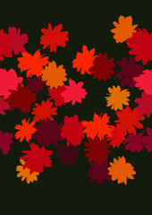 Abstract Hand Drawn Illustration of a Seamless Pattern of Red, Orange Rudbeckia Hirta (Black-Eyed Susan) Flowers on Dark Green Background