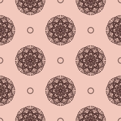 Pink vintage seamless texture with ornament. Design element. Decorative background. Exquisite floral wallpaper decor. Traditional decor on a pink background.