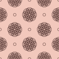 Pink vintage seamless texture with ornament. Design element. Decorative background. Exquisite floral wallpaper decor. Traditional decor on a pink background.