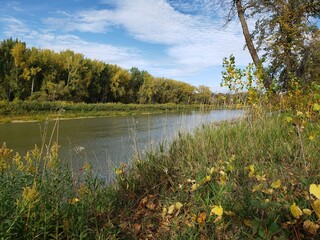 Fototapeta na wymiar View of the Assiniboine River during the fall at Beaudry Provincial Park, Manitoba