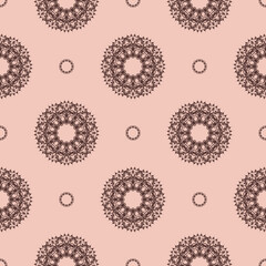 Pink vintage seamless texture with ornament. Design element. Decorative background. Exquisite floral wallpaper decor. Traditional decor on a pink background.