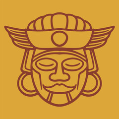 Traditional african face mask fabric vector isolated on yellow background. Ethnic style vector illustration tribal ancient mask