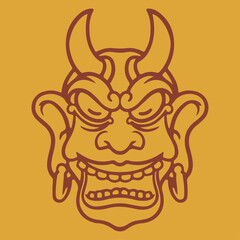Tribal African mask cartoon vector illustration on yellow background. A traditional mask. Cartoon Aztec maya ethnic warrior traditional primitive art.