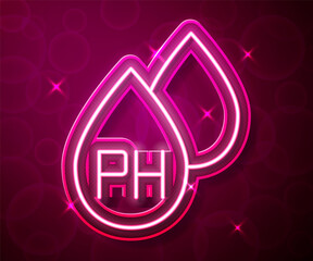 Glowing neon line Water drop icon isolated on red background. Vector